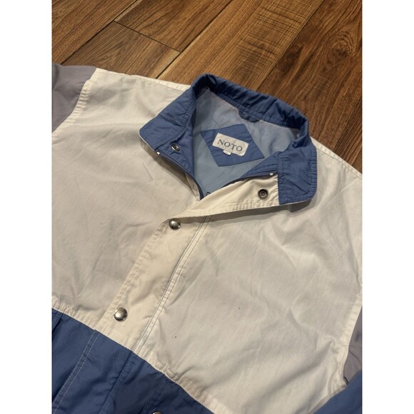 Vintage 80s 90s Jacket Mens M White Blue Grey Button Zipper Stripes Abstract Art - Picture 2 of 9